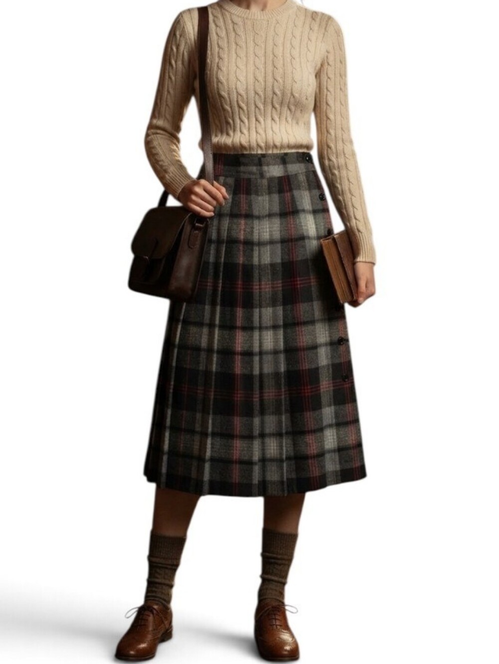 Vintage 1960s Ce stanton Wool Pleated Skirt Black Gray Red Plaid Size 10